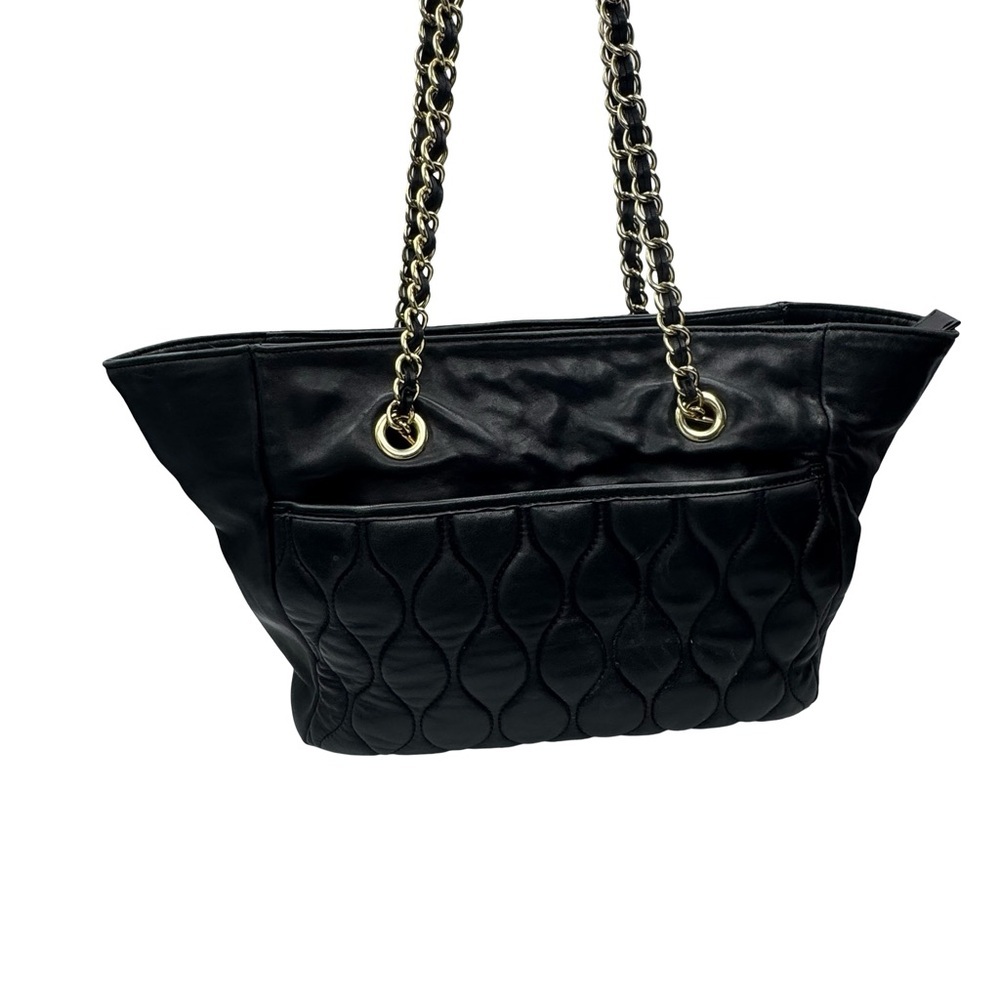 Talbots Quilted Genuine Leather Slouch Bag Tote Chain Strap Black